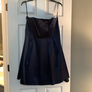Strapless blue cocktail dress